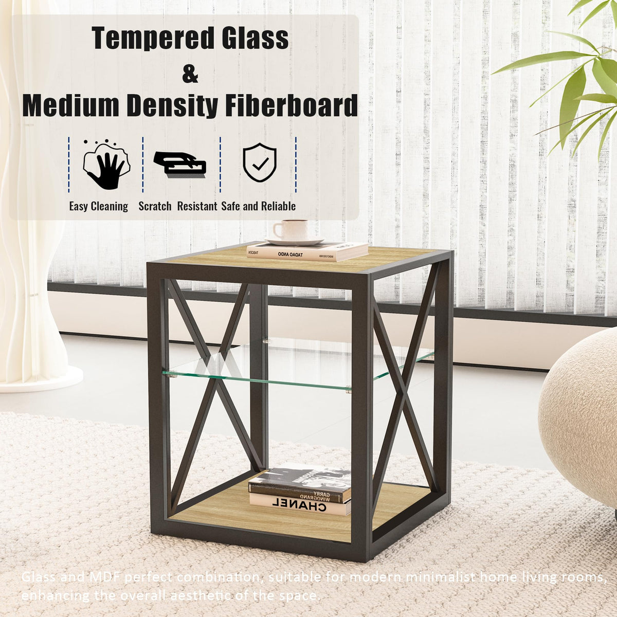End Table Set of 2 with 3-Tier Storage Shelf U80271