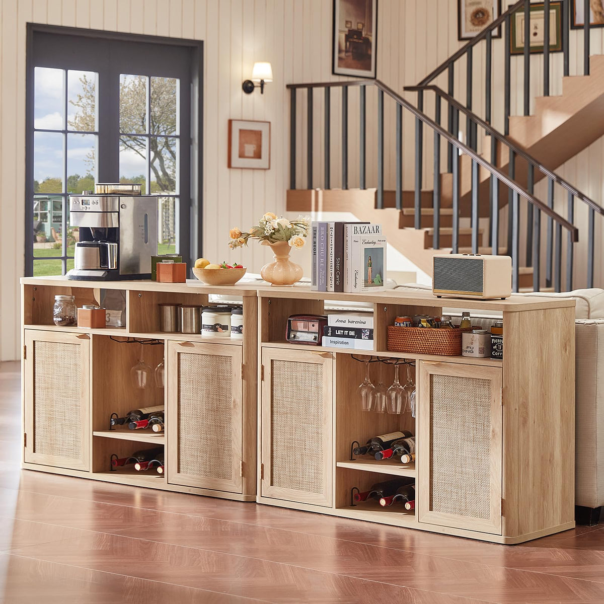 Rattan Wine Bar Cabinet with Storage Y317