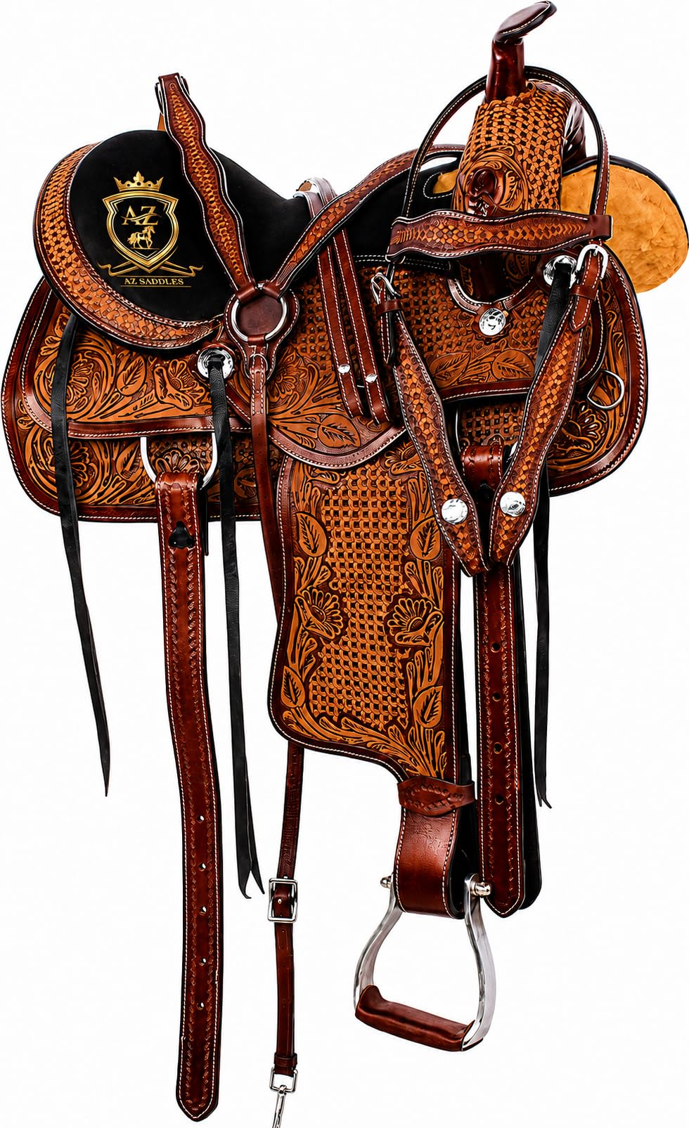 Hand Tooled Western Trail Saddle Set Premium Leather 10-18" M523