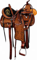 Hand Tooled Western Trail Saddle Set Premium Leather 10-18" M523
