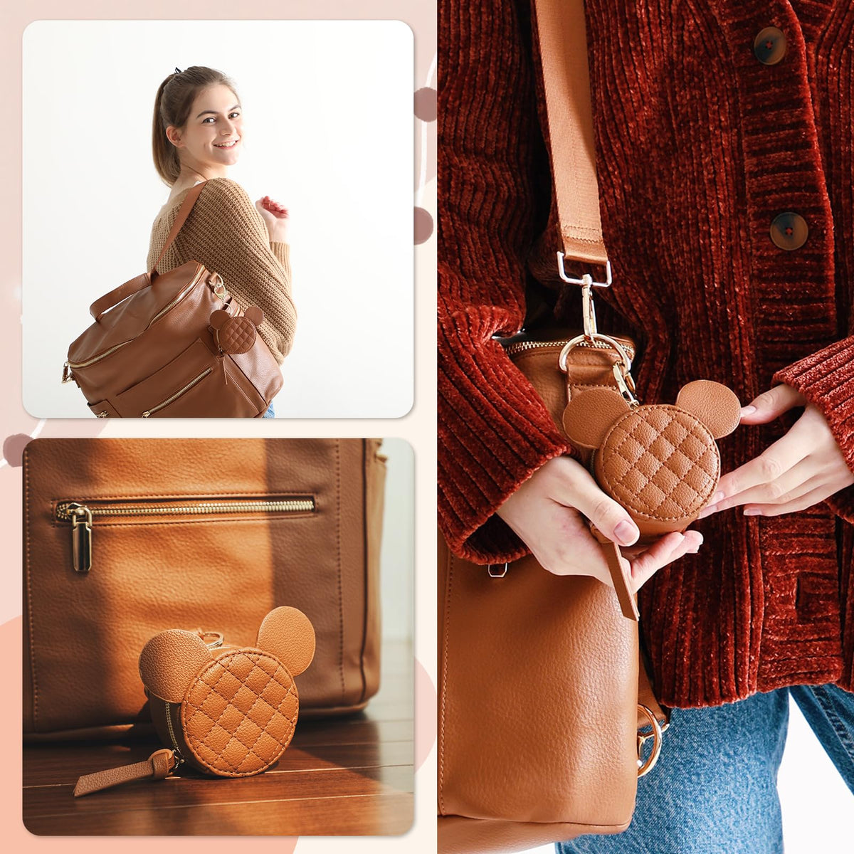 Leather Diaper Bag Backpack with Pacifier Case F69896