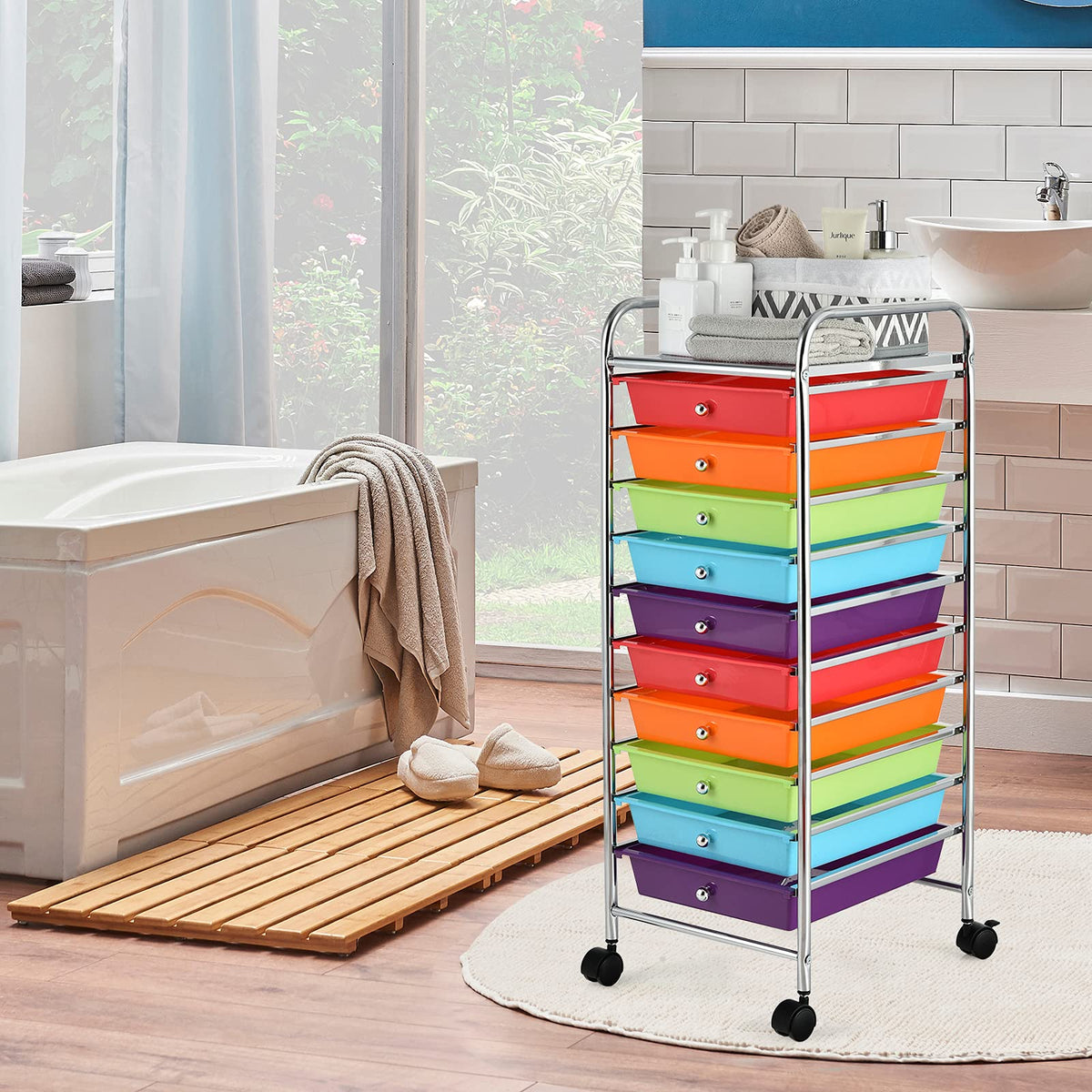 10 Drawer Multicolor Alloy Steel Storage Cart M89410