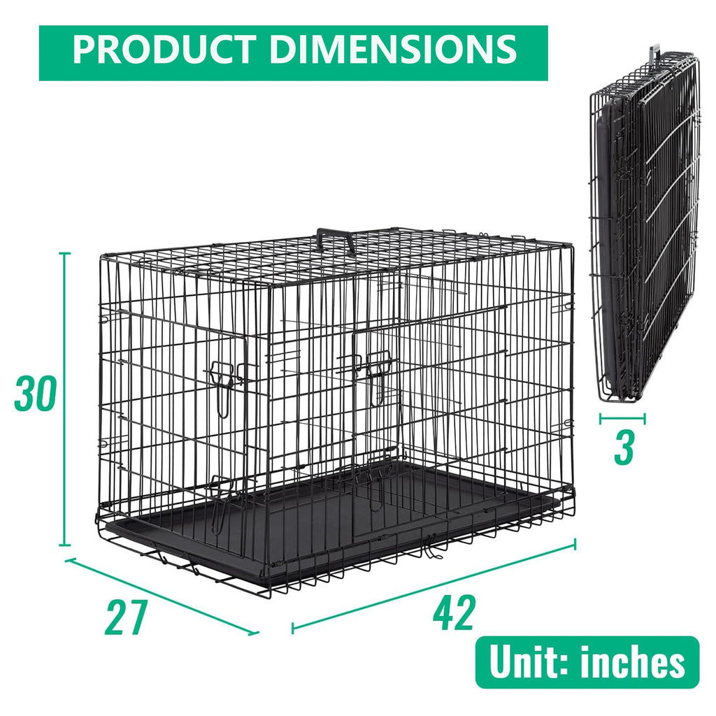 42 inch Folding Metal Wire Dog Crate with Double Door W433