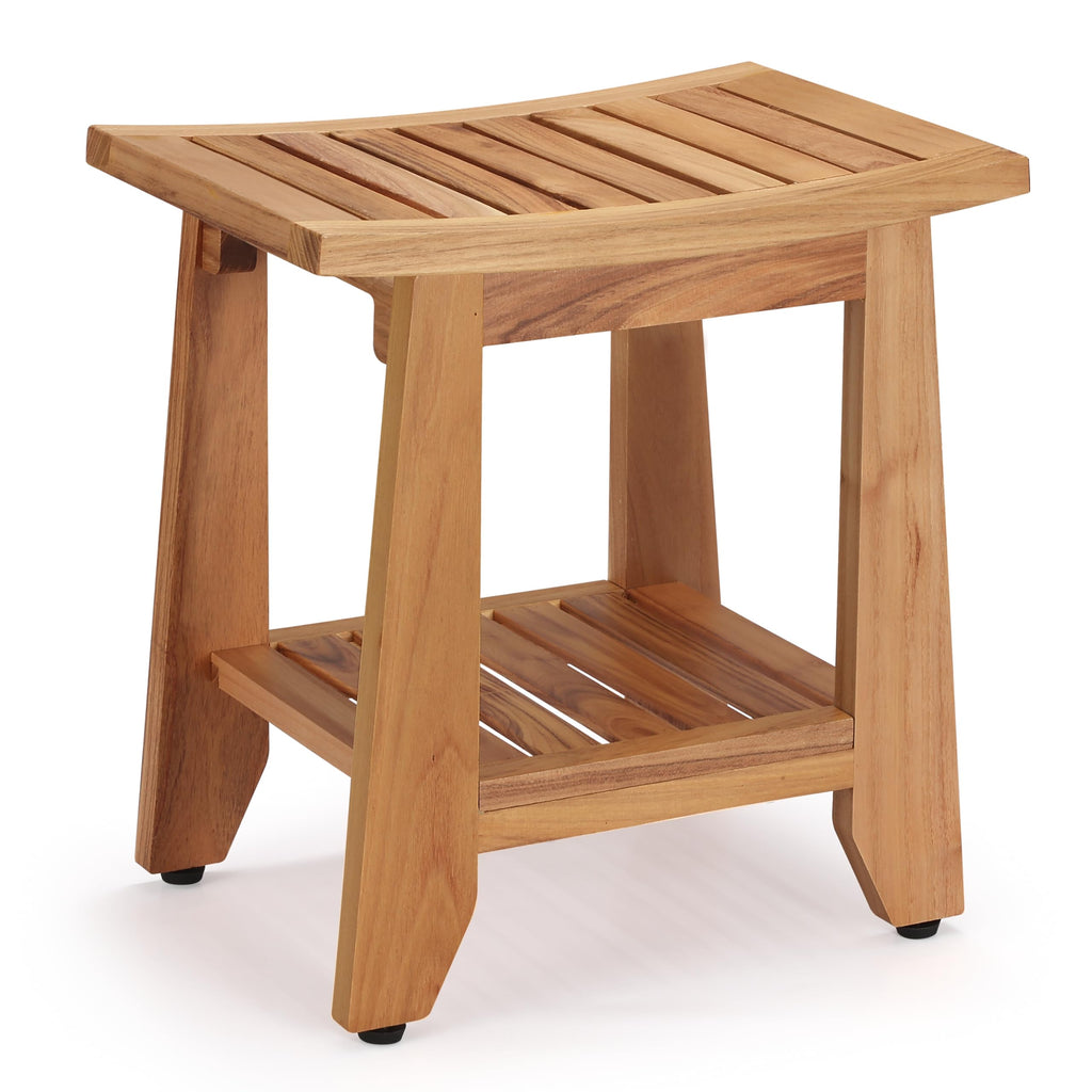 14'' Waterproof Teak Shower Bench with Storage Shelf J32846