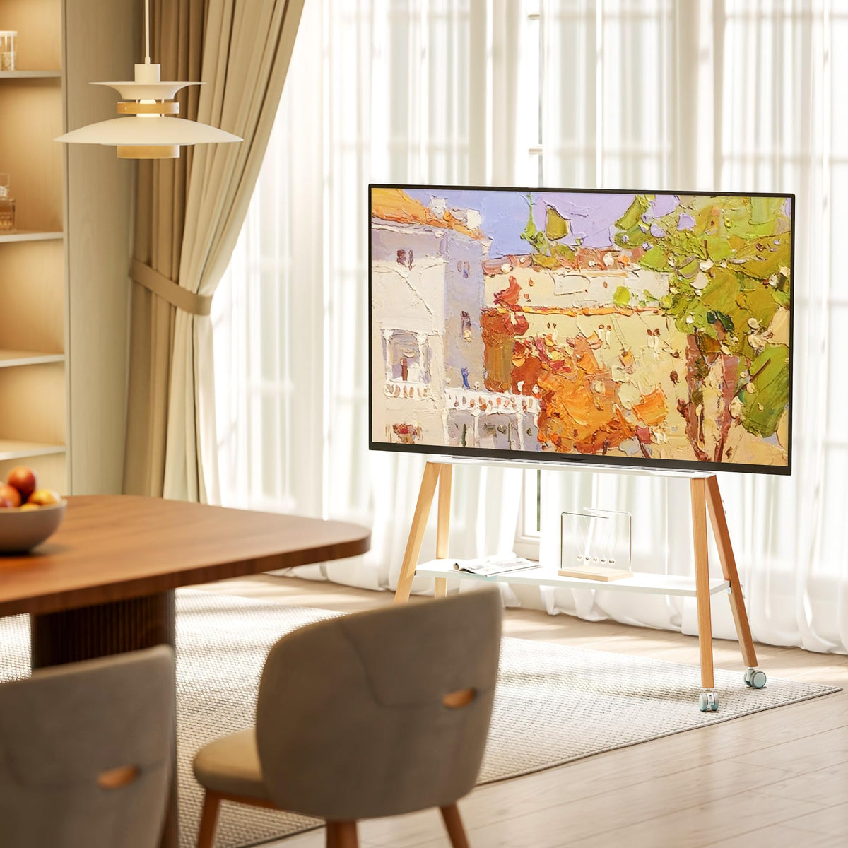 White Rolling Easel TV Stand E481296