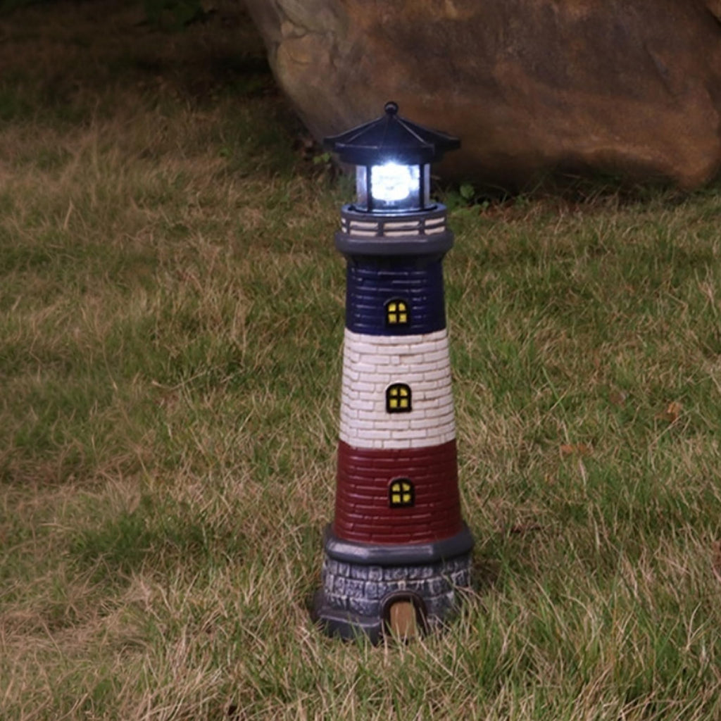 15" Tall Waterproof Resin Lighthouse Lamp with 360° Rotating LED R6516