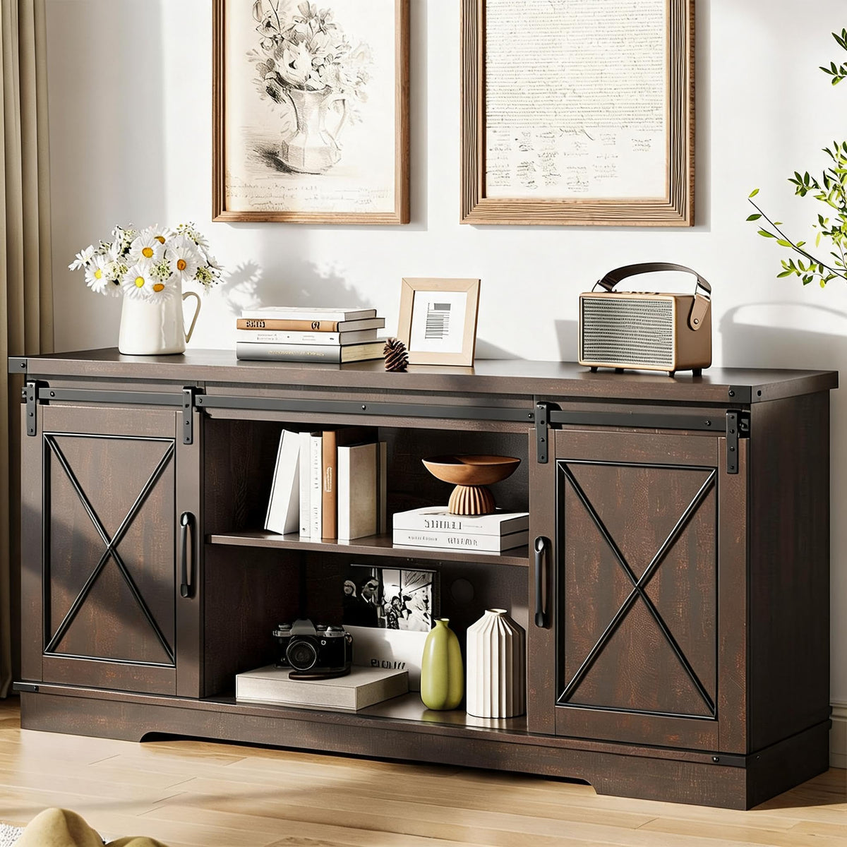 59" Brown Farmhouse TV Stand A244