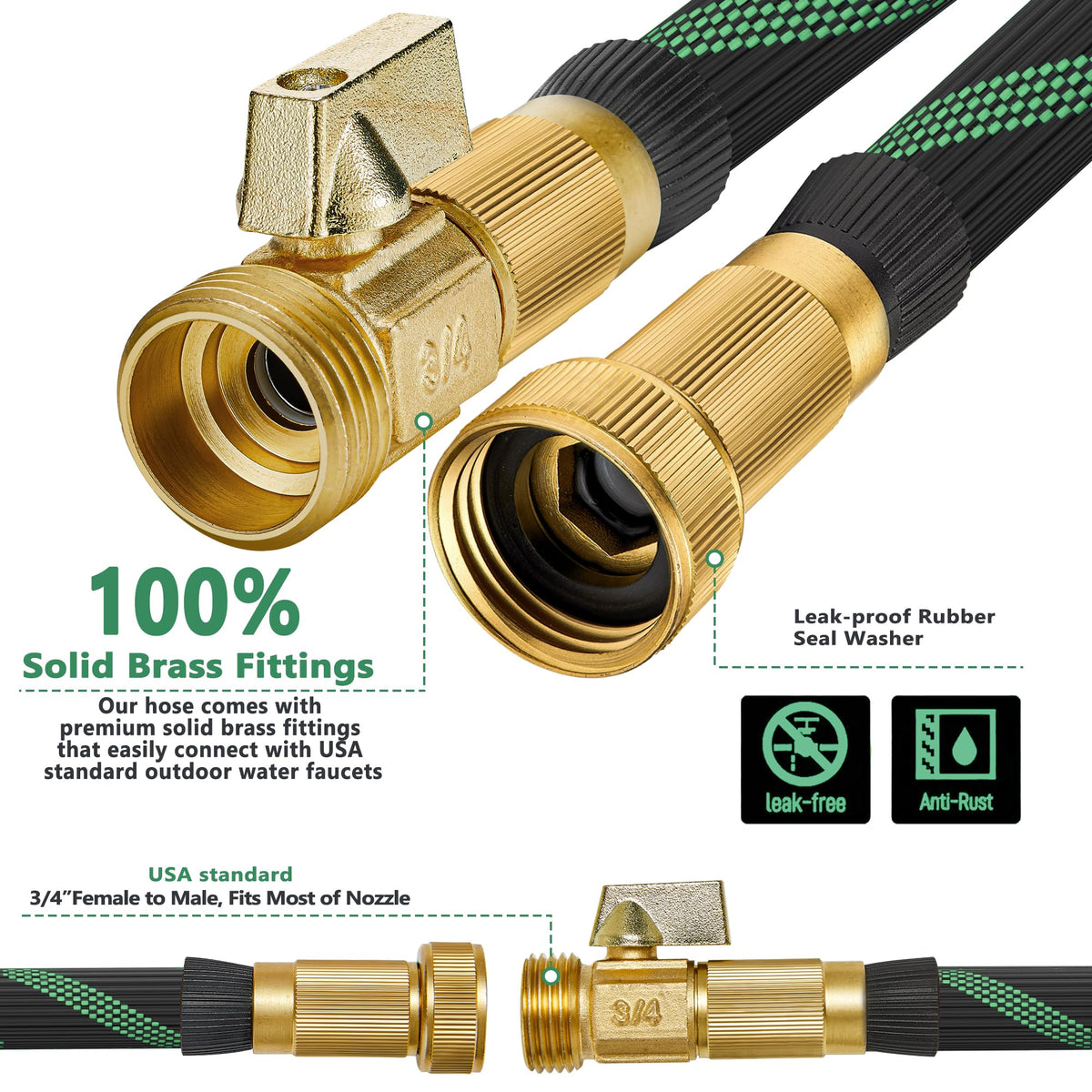 100FT Lightweight Garden Hose with 10-Pattern Nozzle D4643