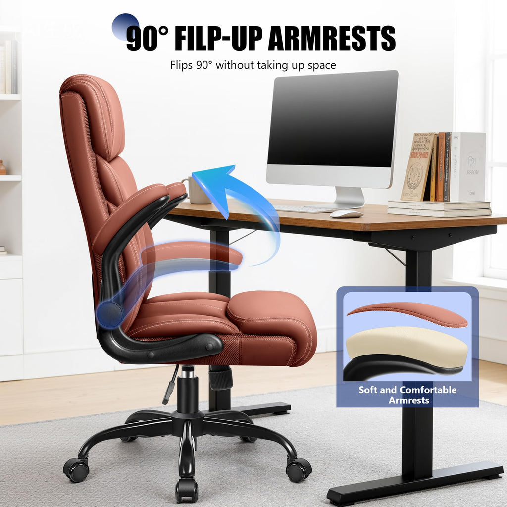 Brown High Back Office Chair with Flip-up Armrests G2151