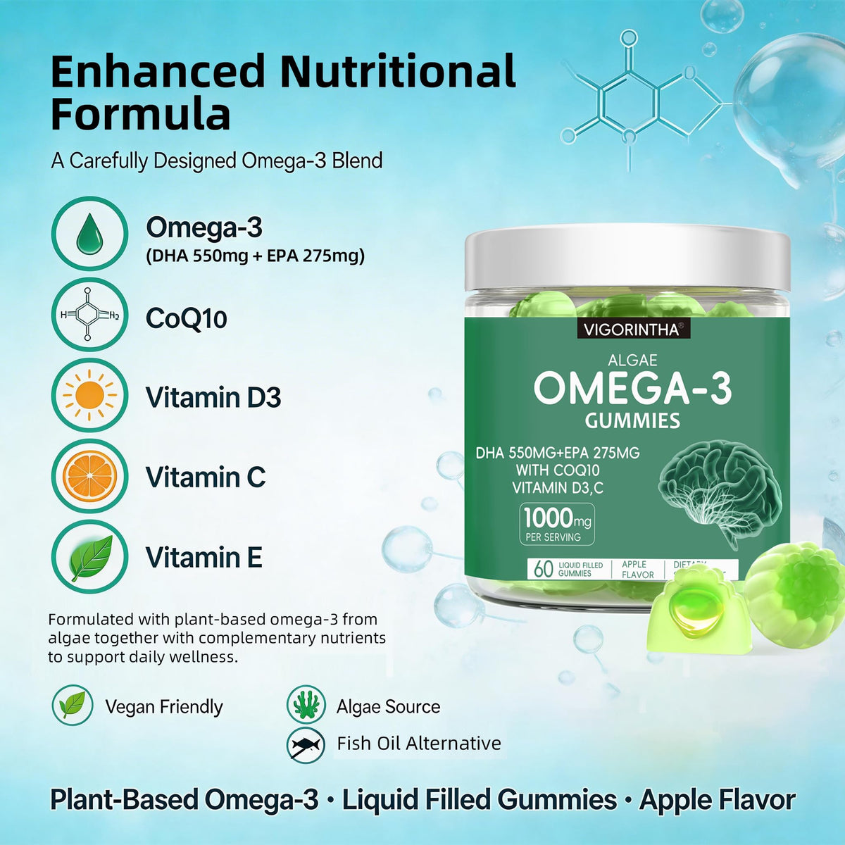 Vegan Omega-3 Algae Oil Softgels with DHA & EPA, 120 Softgels Q752896