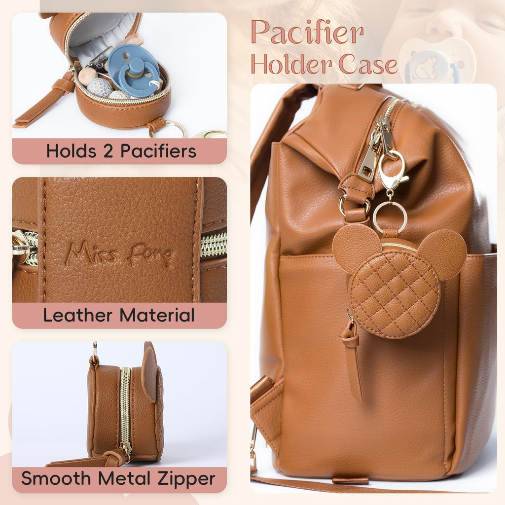 Leather Diaper Bag Backpack with Pacifier Case F69896