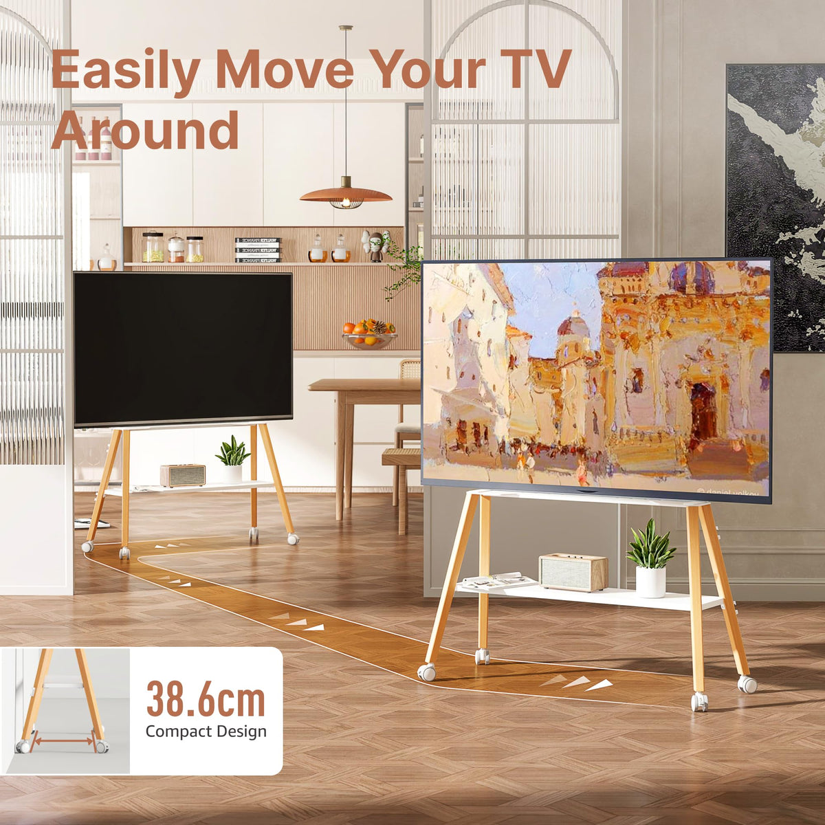 White Rolling Easel TV Stand E481296