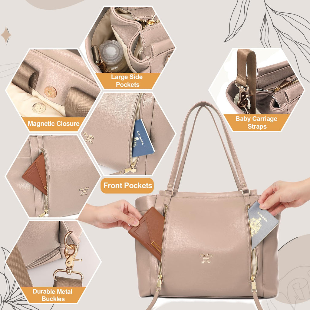 Leather Diaper Bag Backpack with Pacifier Case F69896