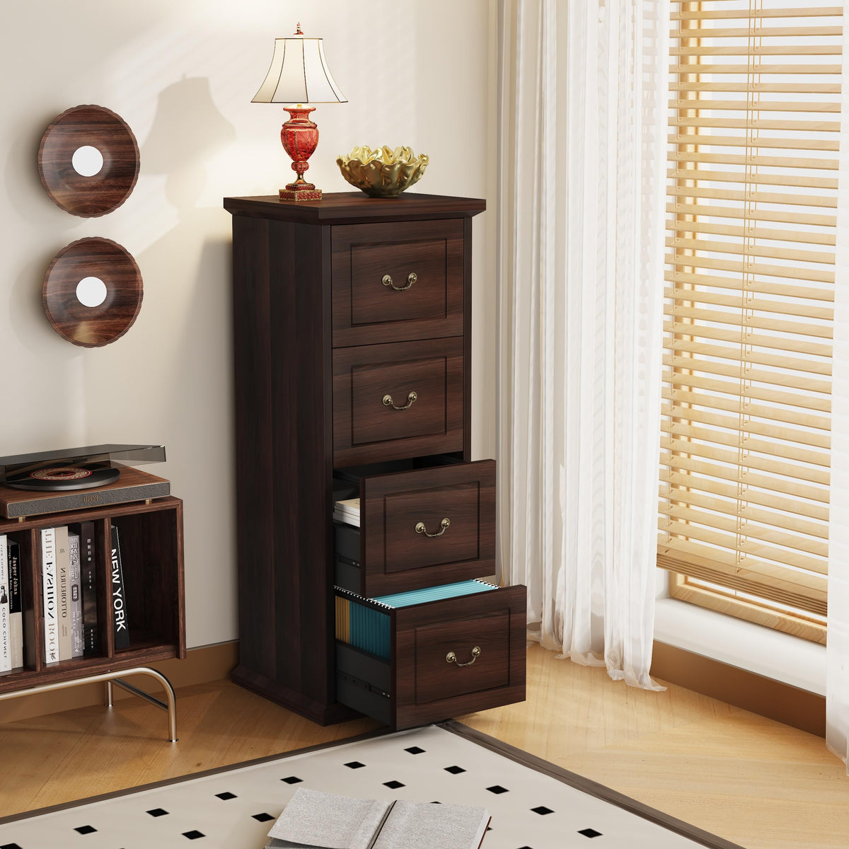 4 Drawer Dark Walnut File Cabinet L180235