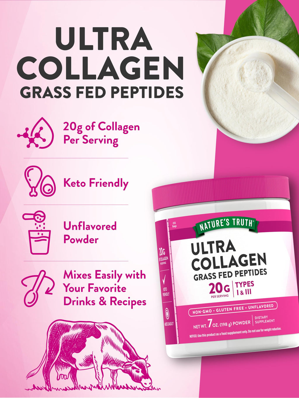 Collagen Powder 7 oz Type I and III Unflavored K27261