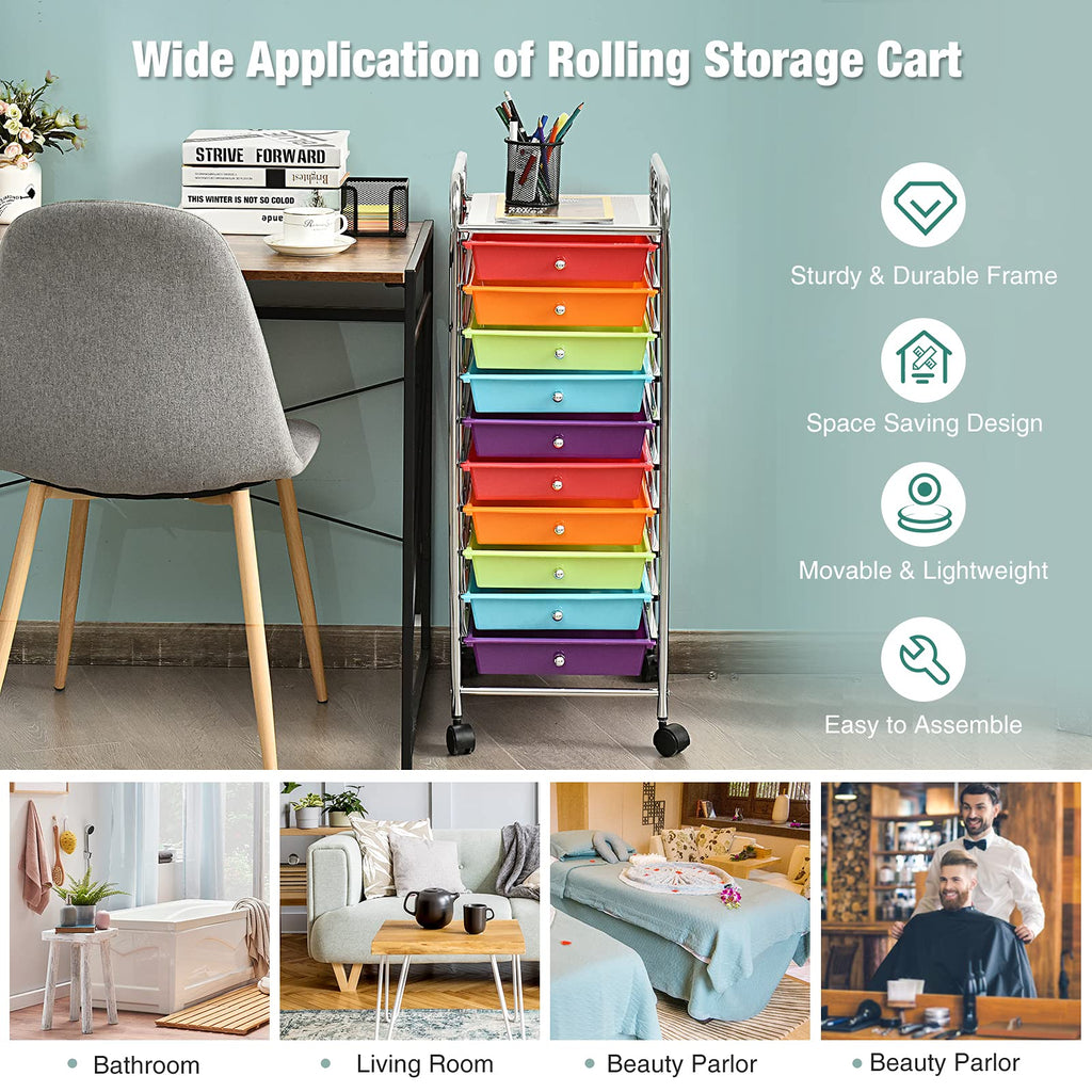 10 Drawer Multicolor Alloy Steel Storage Cart M89410