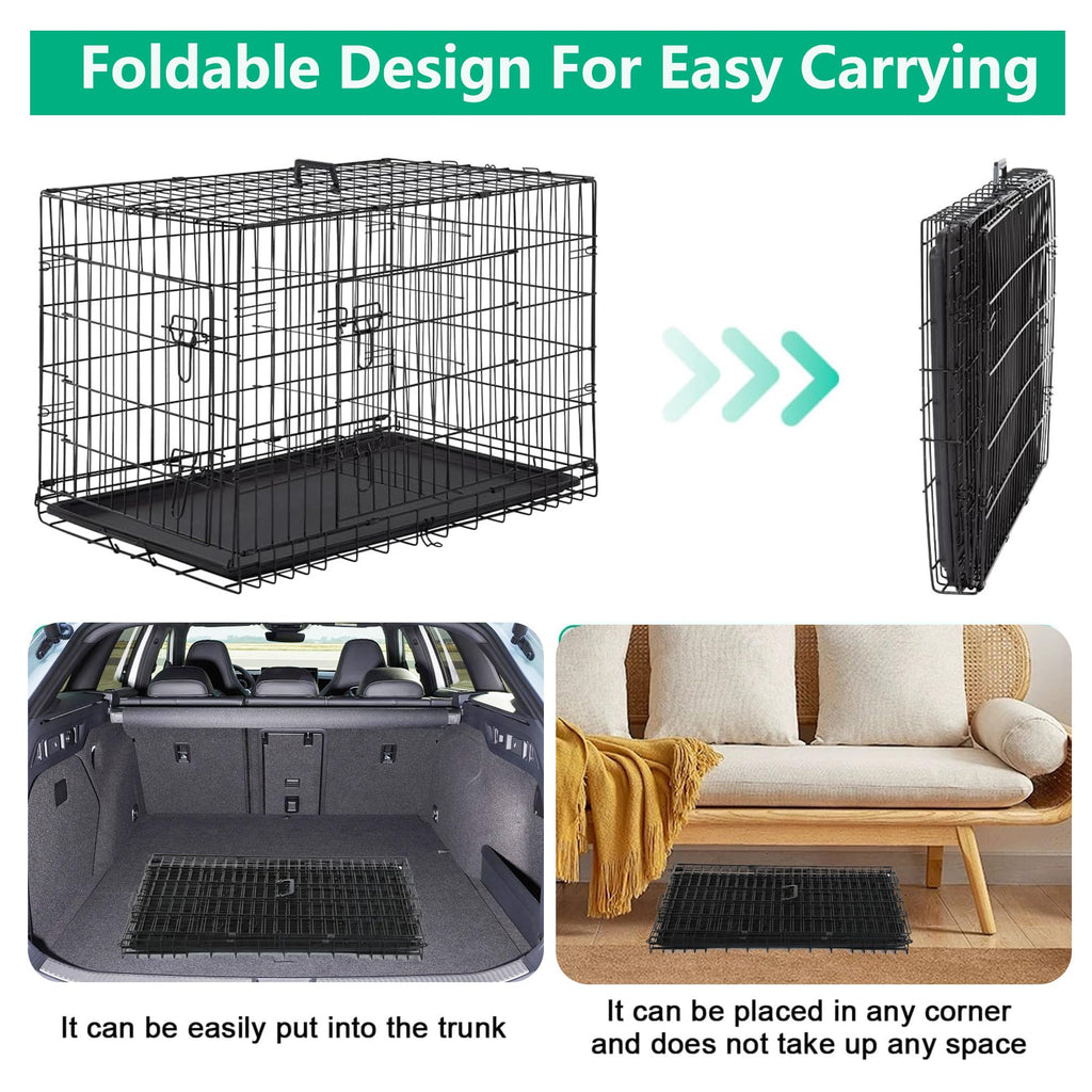 42 inch Folding Metal Wire Dog Crate with Double Door W433