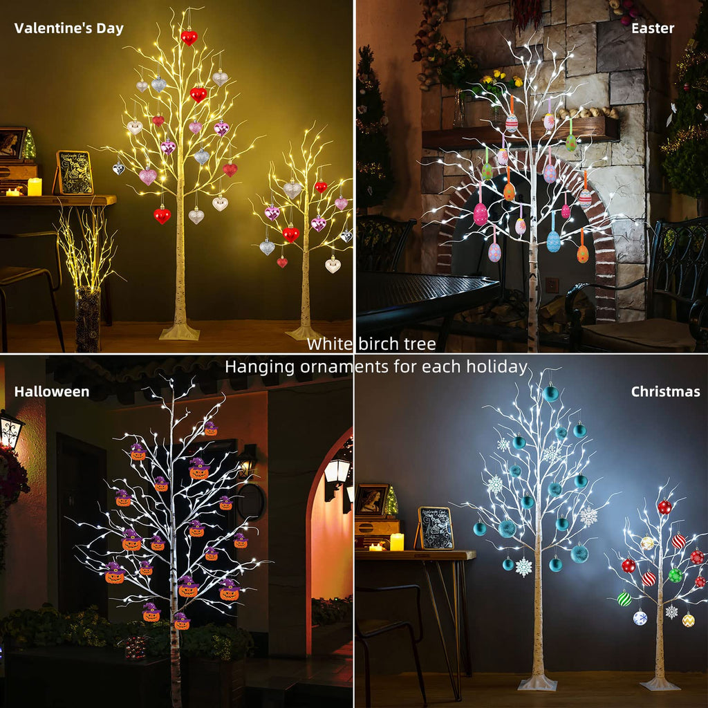 6ft 96LED Lighted Artificial Birch Tree with 9 Modes Timer E7884