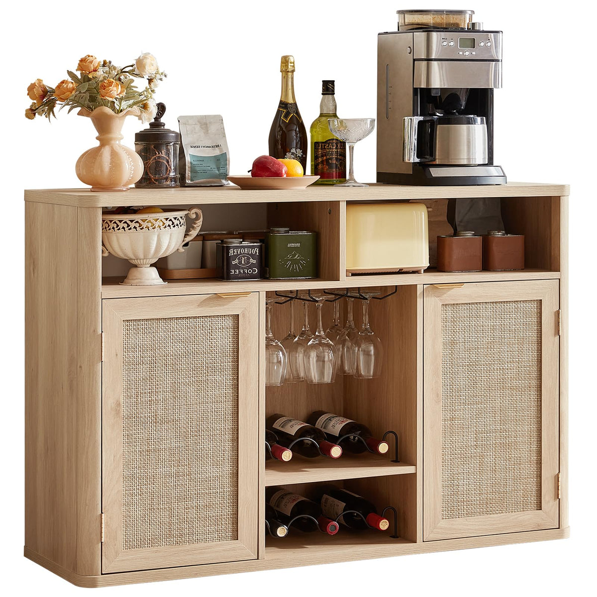 Rattan Wine Bar Cabinet with Storage Y317