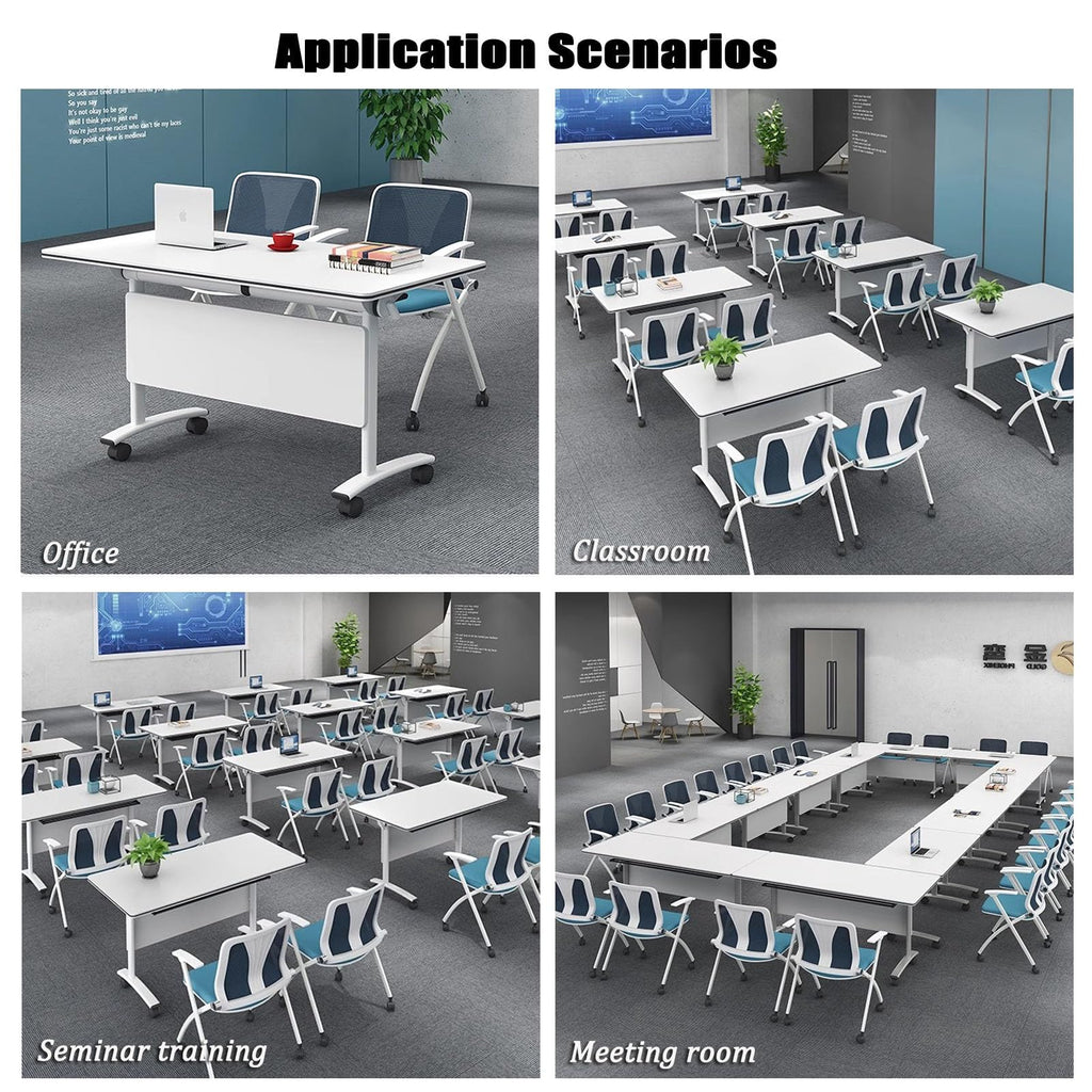 Folding Portable Conference Room Table with Metal Frame and Wheels P387257