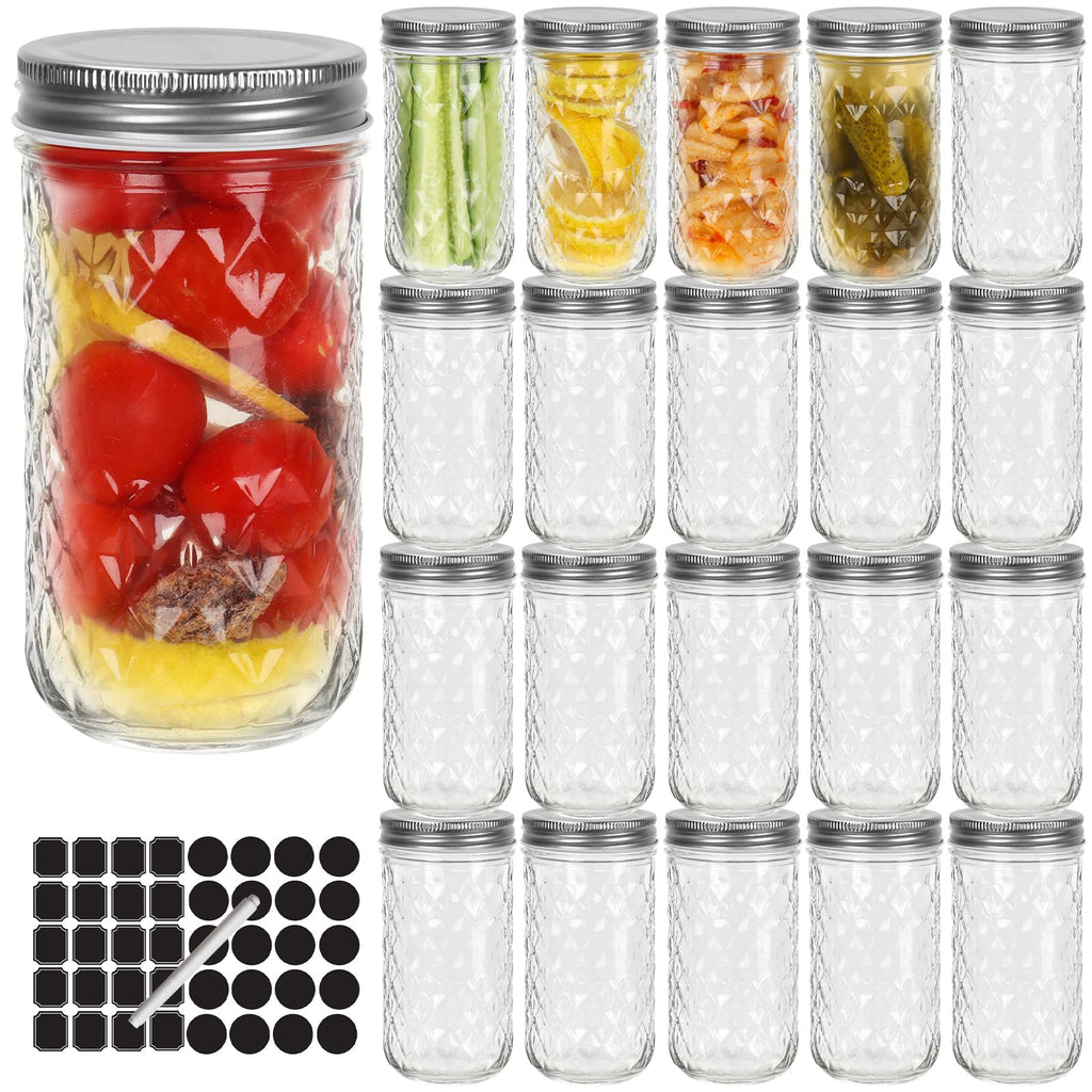 12 oz 20 Pack Glass Mason Jars with Airtight Lids B503460