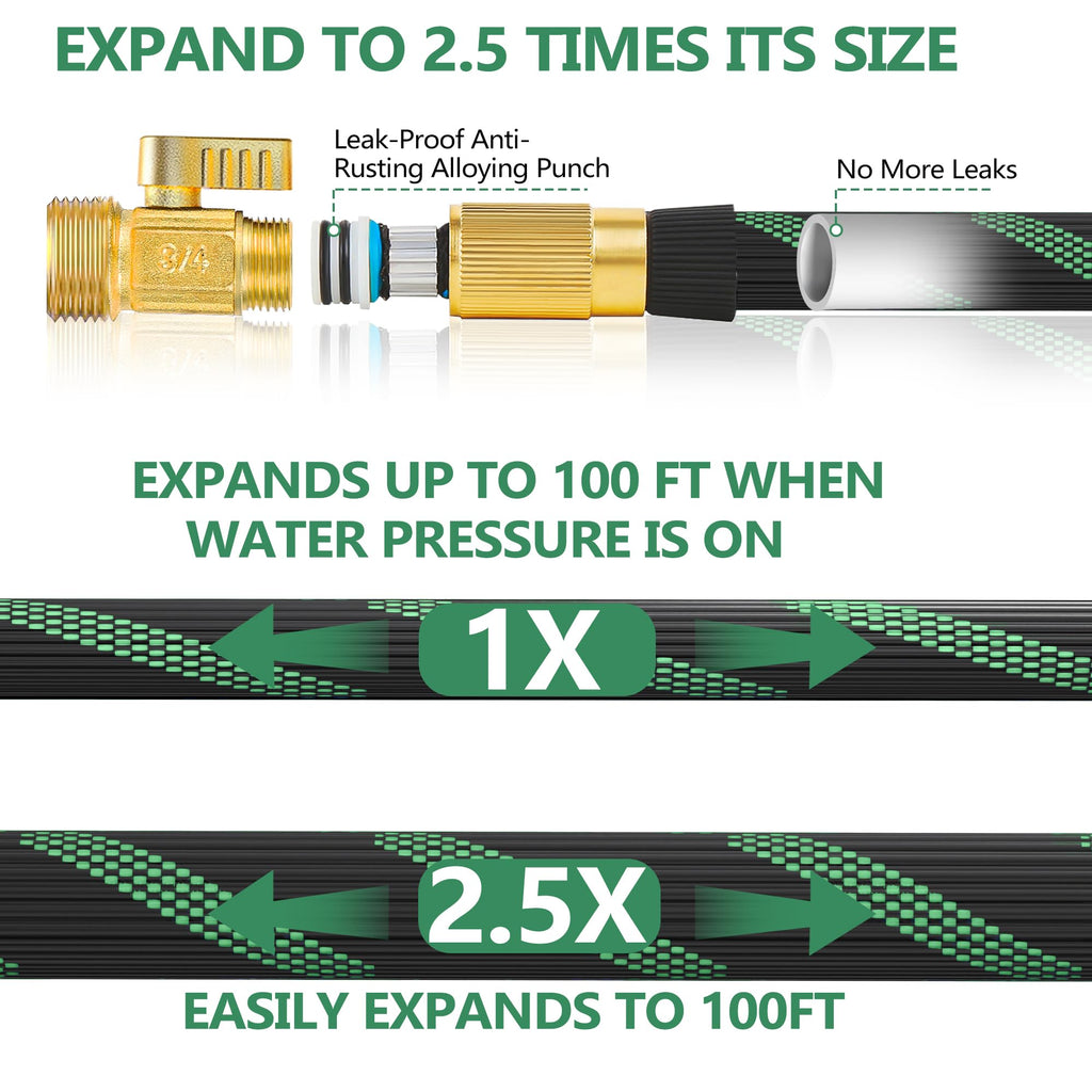 100FT Lightweight Garden Hose with 10-Pattern Nozzle D4643