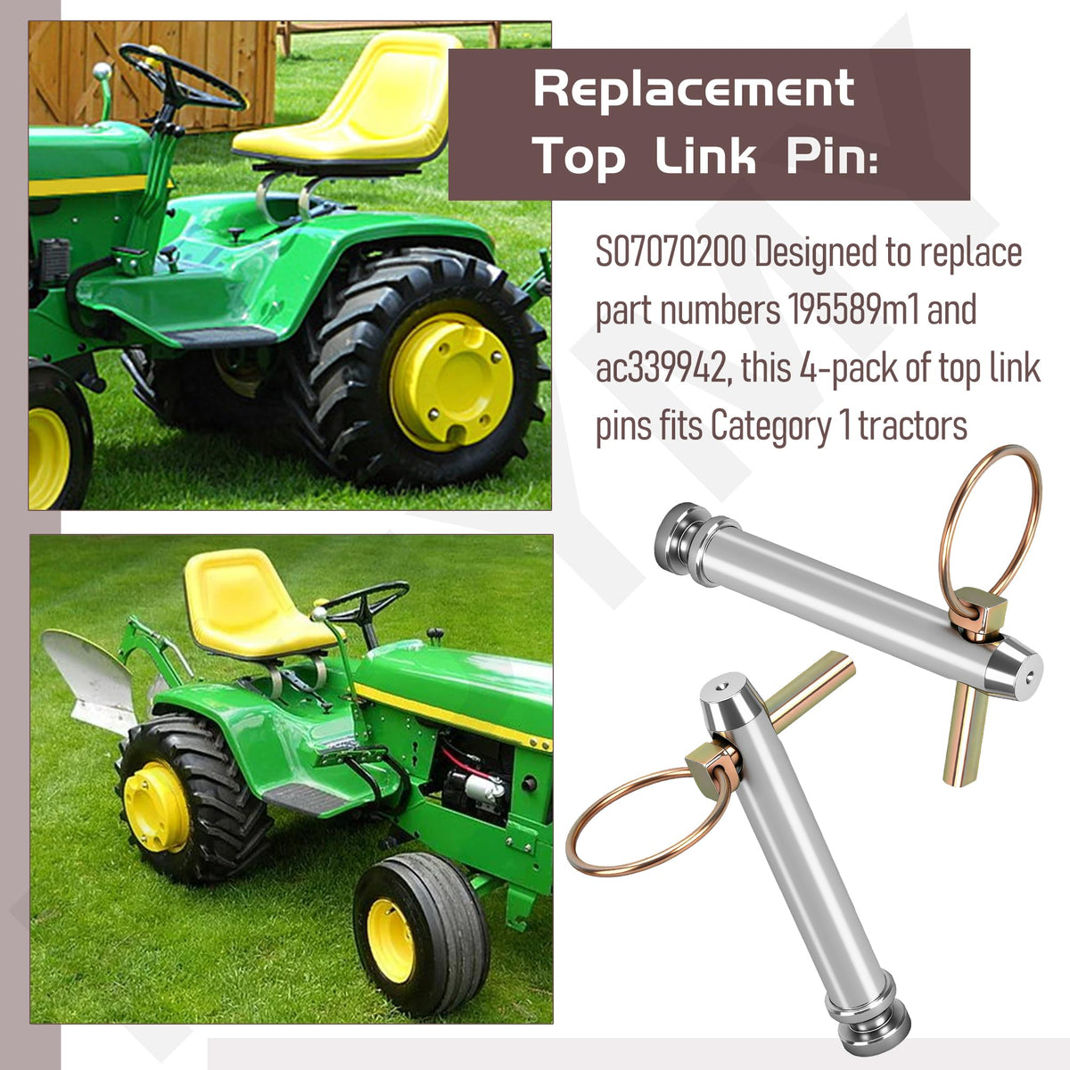 Cat 1 Top Link Pin Hitch Accessories, 4 Pack, 5-1/2, 3/4" Z643142