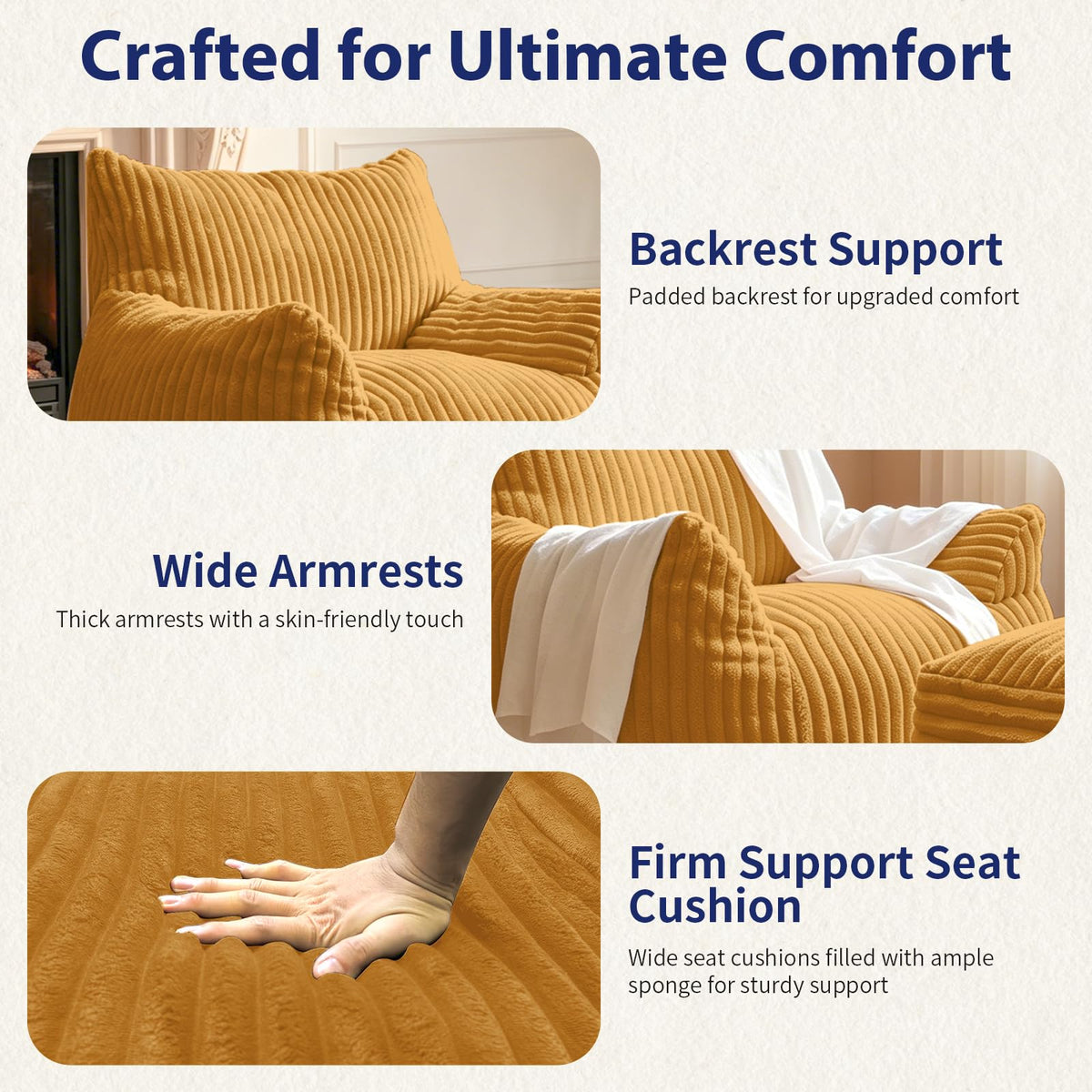 Large Yellow Bean Bag Chair with Footrest E83395