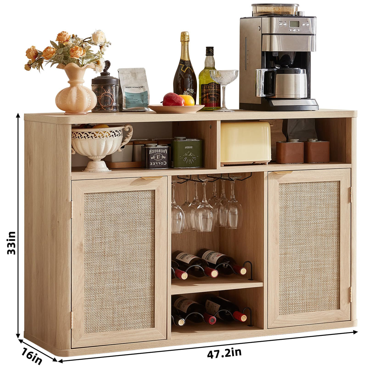 Rattan Wine Bar Cabinet with Storage Y317