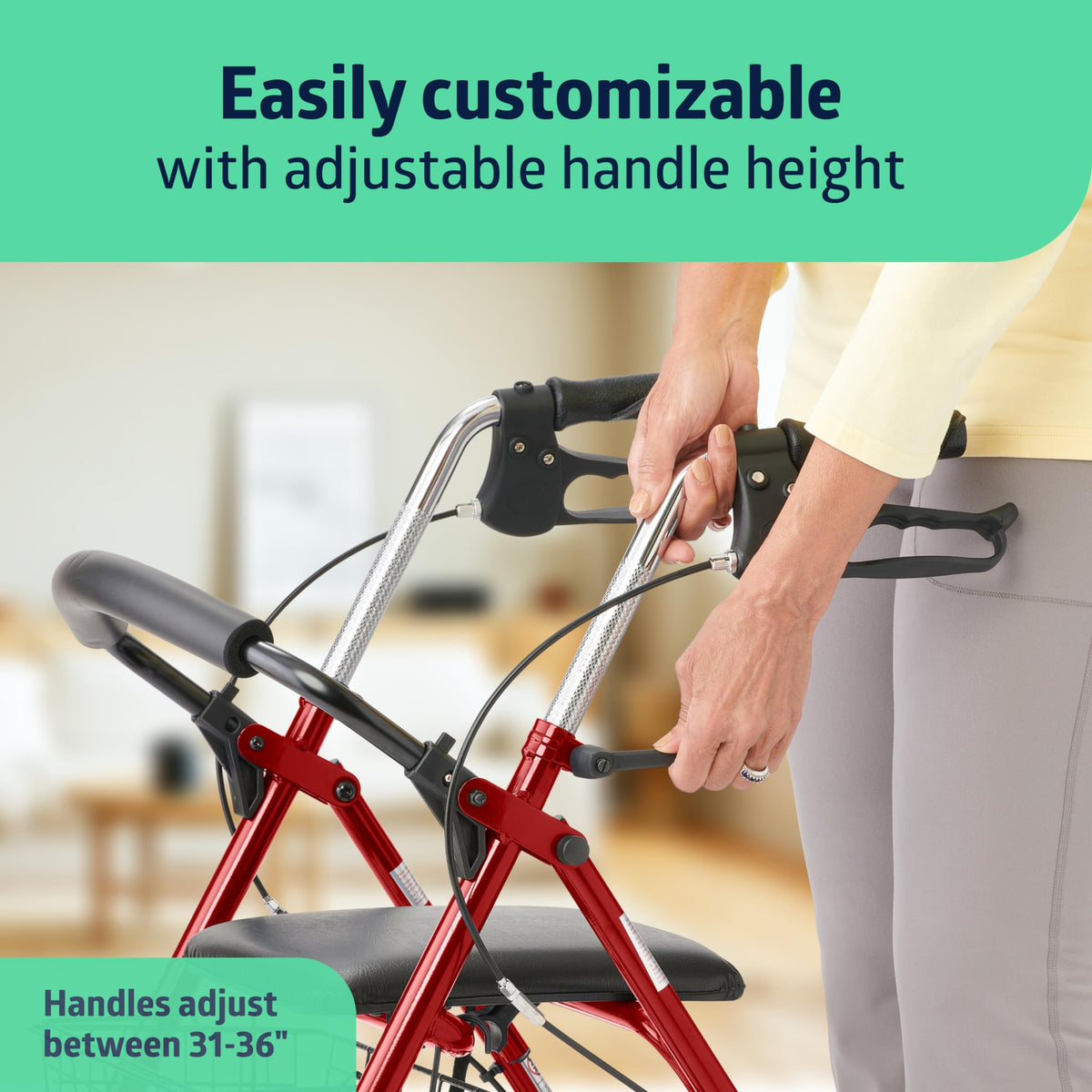 Steel Rollator Walker with 8 Inch Wheels, Red P730907