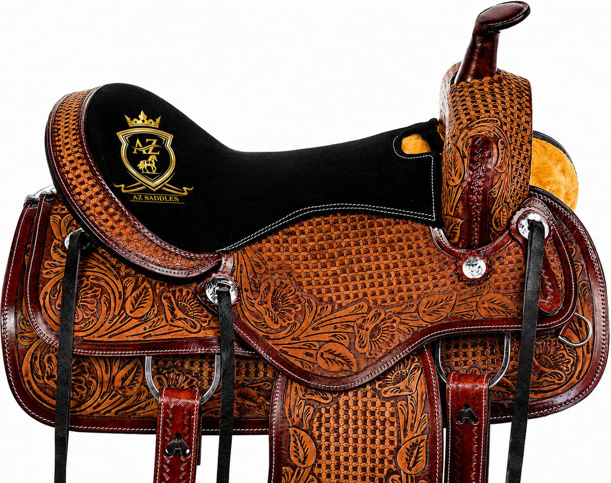 Hand Tooled Western Trail Saddle Set Premium Leather 10-18" M523
