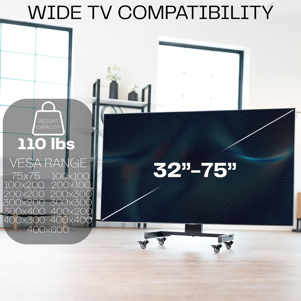 Low Height TV Cart for 32 to 75 inch Screens, Black Z8282