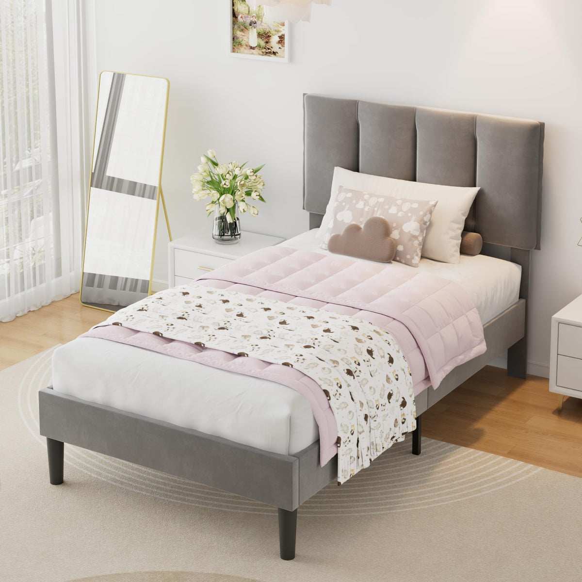 Twin Size Upholstered Bed Frame C686893