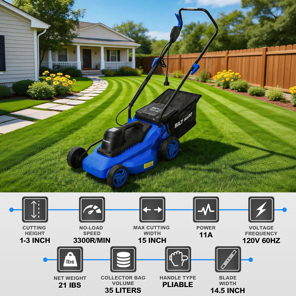 15" Corded Electric Push Mower with 35L Grass Bag R594