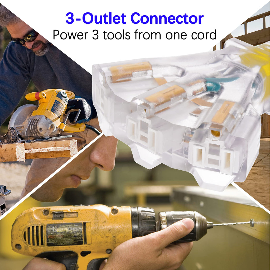 150ft 12/3 SJTW Yellow Outdoor Extension Cord with 3-Outlet Adapter U41006