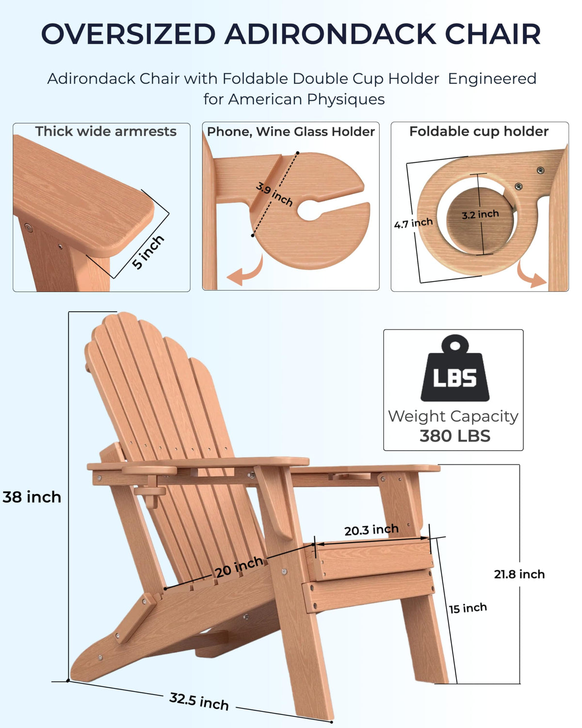 HDPE Adirondack Chair Set of 4 with Cup Holders W9188