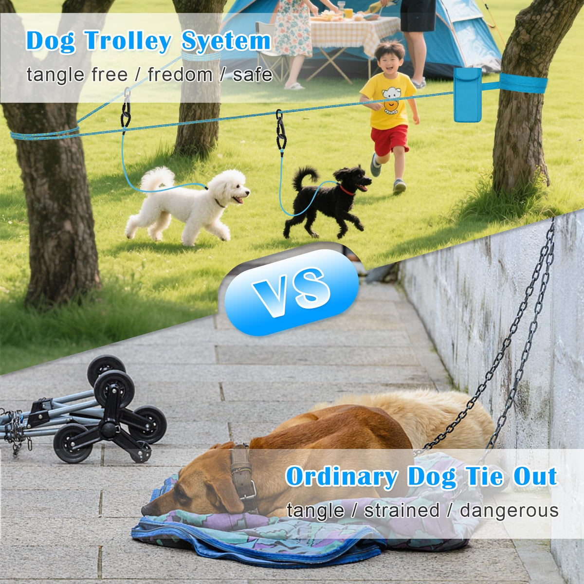 100FT Portable Dog Tie Out Cable for 2 Dogs R4131