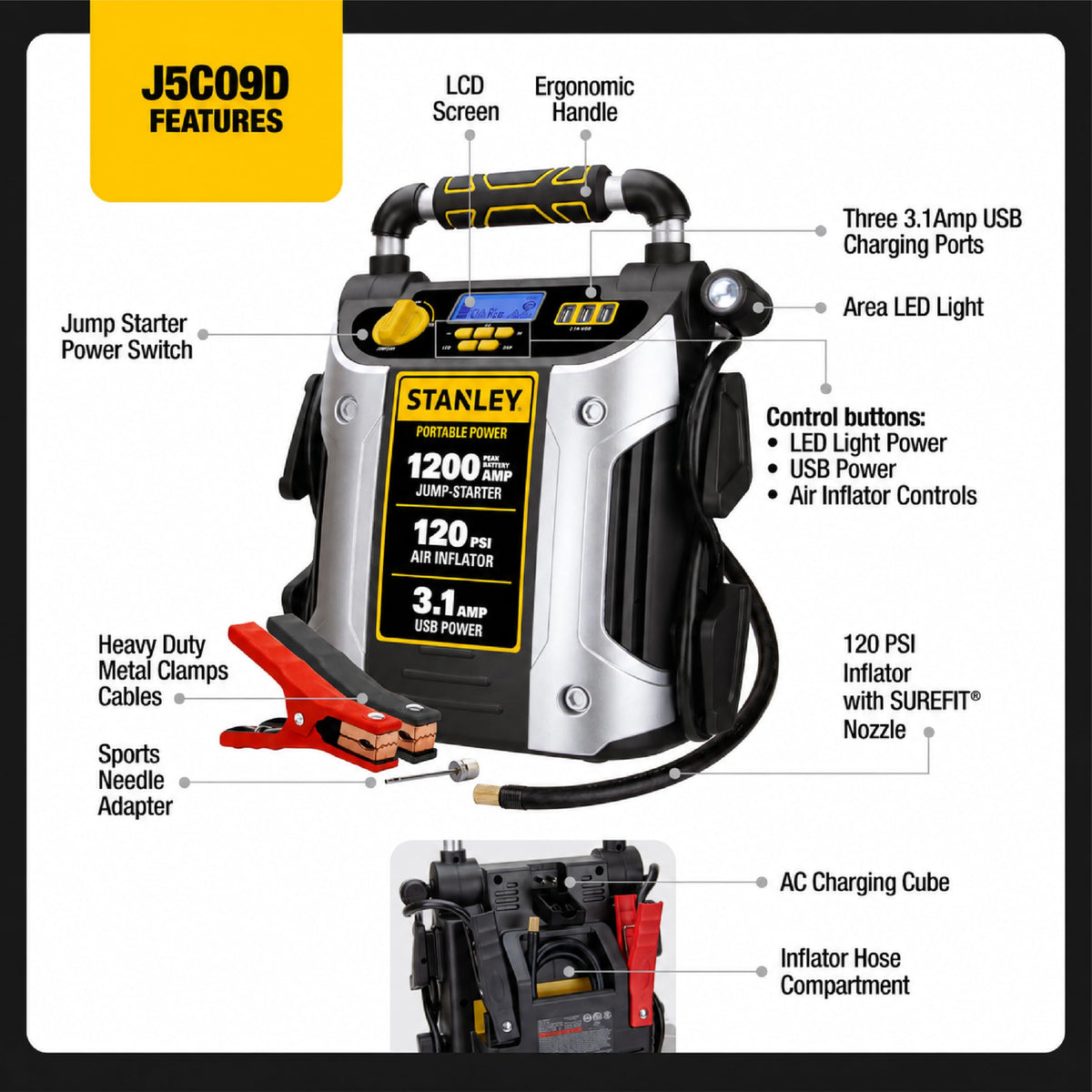 1200 Peak Amp Jump Starter with 120 PSI Inflator U8570