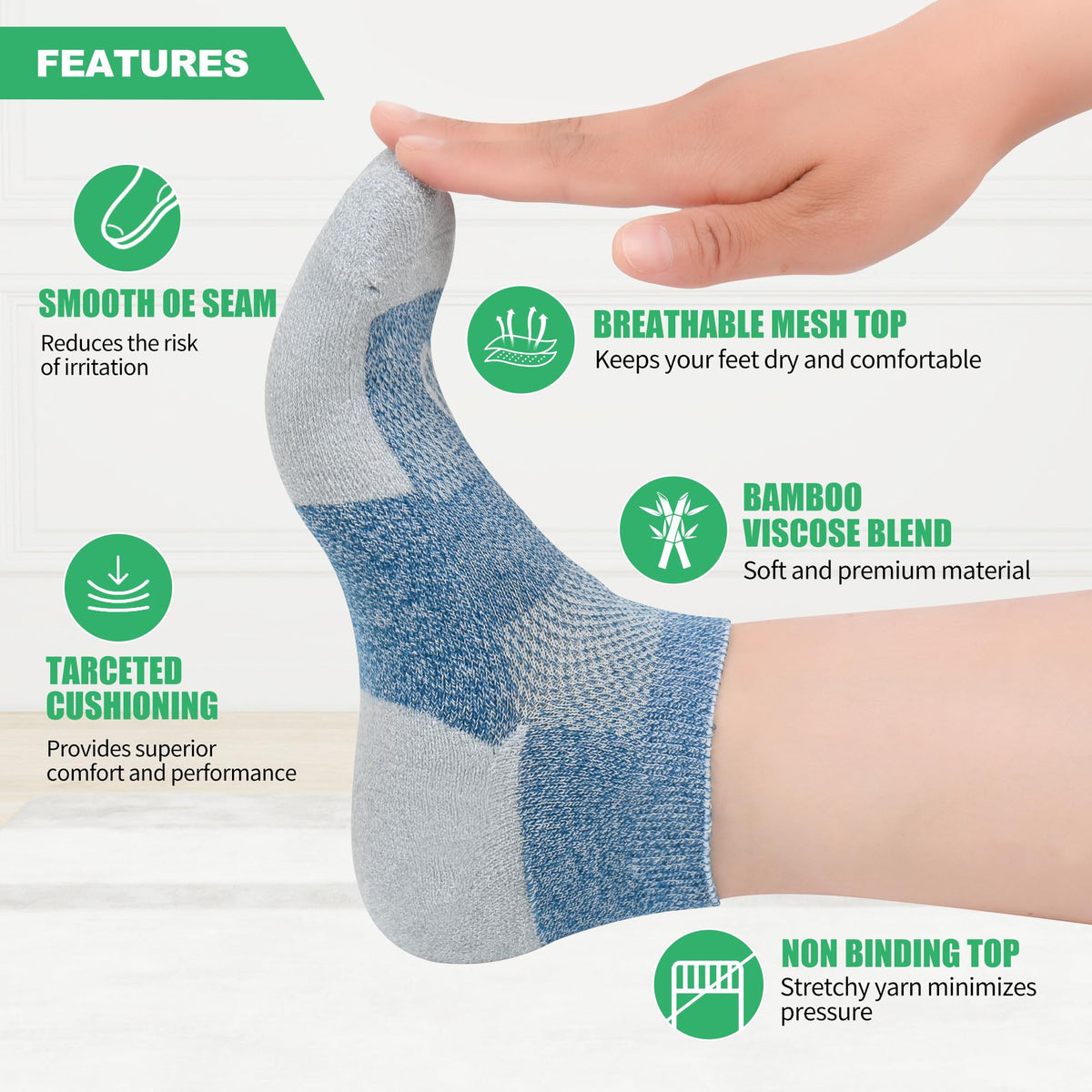 Low Cut Diabetic Socks for Men, 6 Pairs E3524