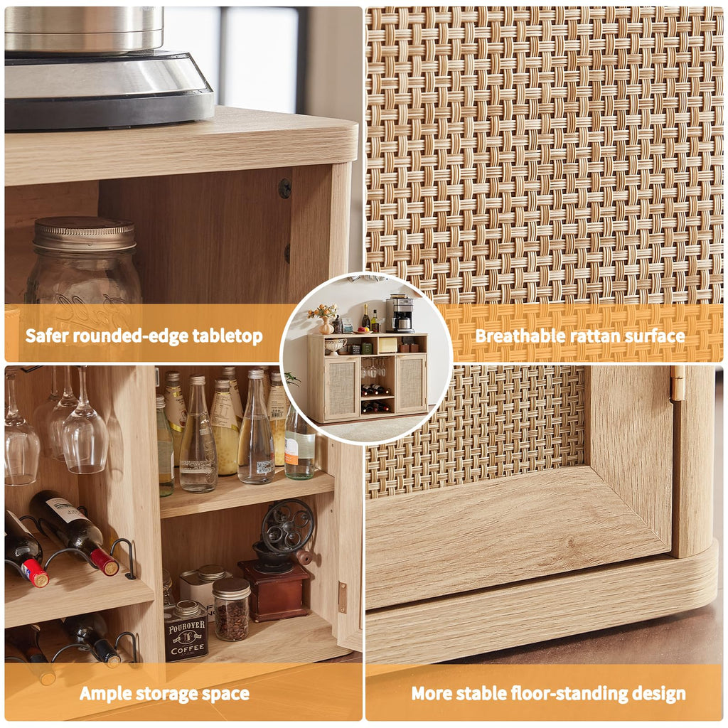 Rattan Wine Bar Cabinet with Storage Y317
