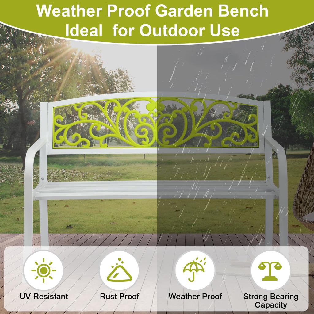 47in Weatherproof Metal Outdoor Bench with Back and Armrests R416