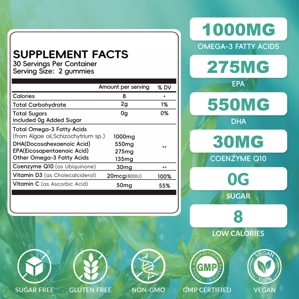 Vegan Omega-3 Algae Oil Softgels with DHA & EPA, 120 Softgels Q752896