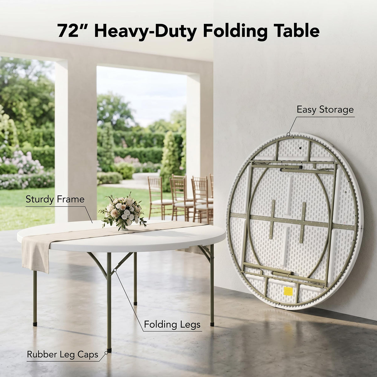 72-Inch Round Folding Tables 5-Pack Heavy-Duty Plastic O157