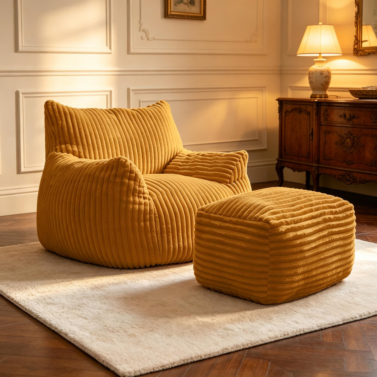 Large Yellow Bean Bag Chair with Footrest E83395