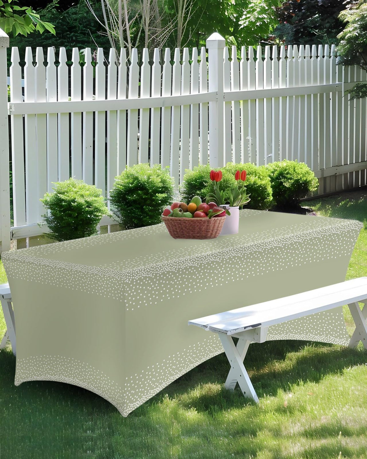 White Speckles Grain Spandex Fitted Table Cover H35862