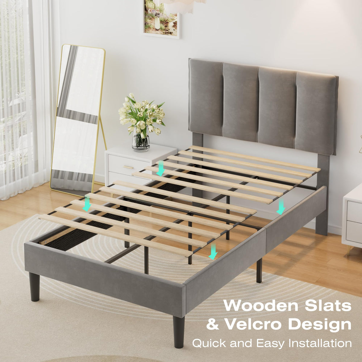 Twin Size Upholstered Bed Frame C686893