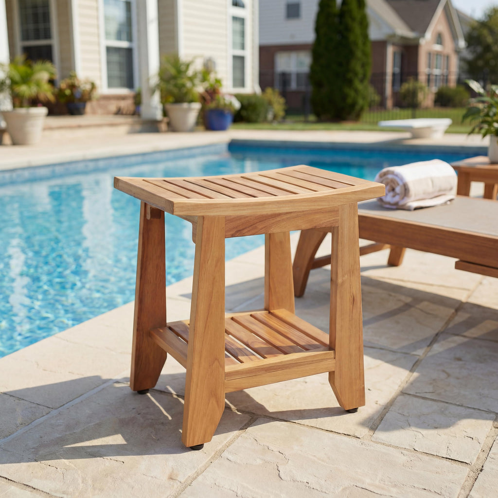 14'' Waterproof Teak Shower Bench with Storage Shelf J32846