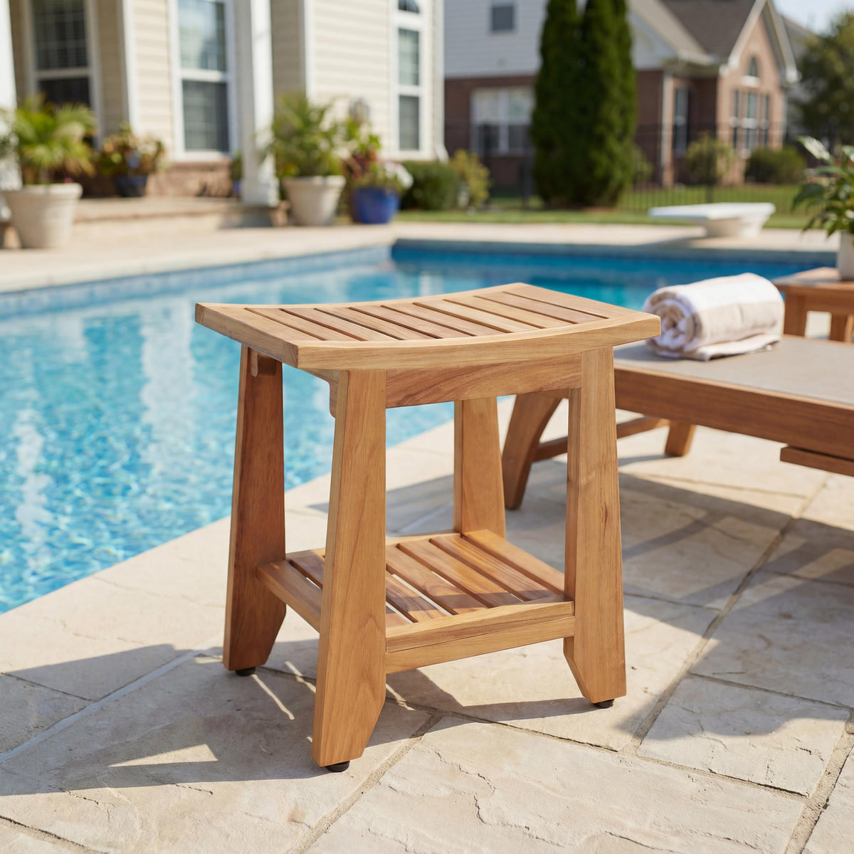 14'' Waterproof Teak Shower Bench with Storage Shelf J32846