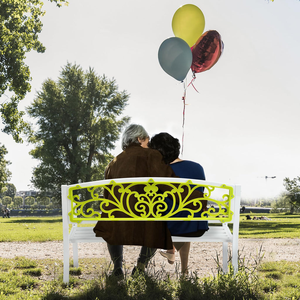47in Weatherproof Metal Outdoor Bench with Back and Armrests R416