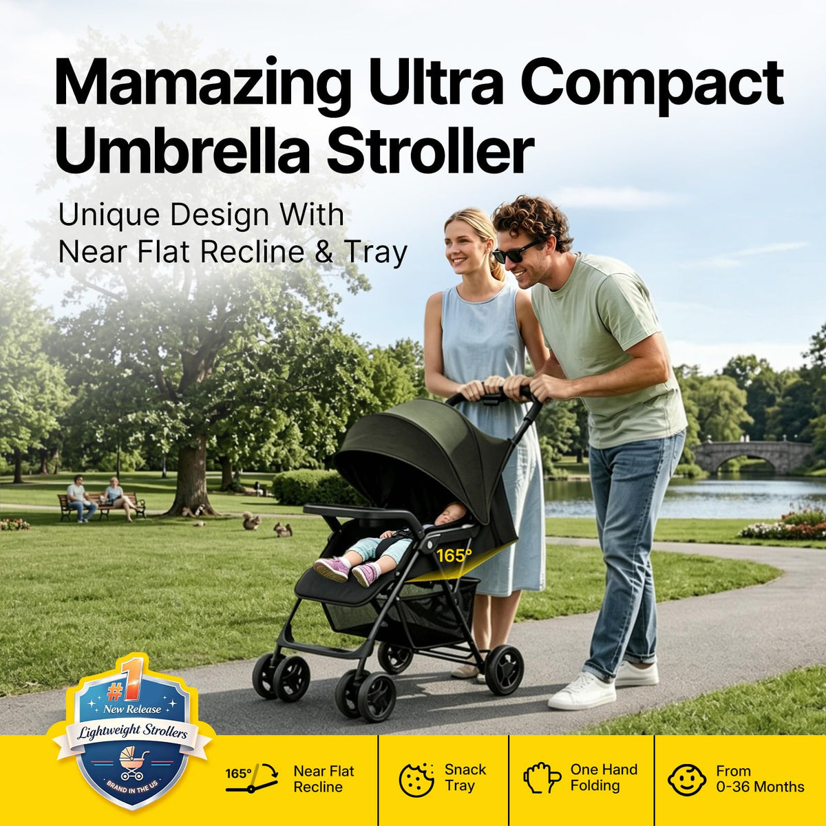 Lightweight Umbrella Travel Stroller with Near-Flat Recline Seat A4411